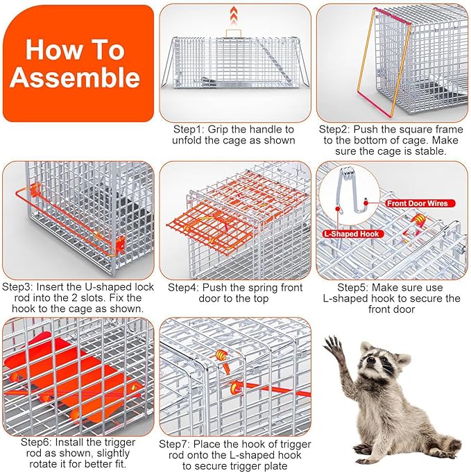Humane Live Animal Trap 37x14x15inch Large Folding Animal Traps Cage for Raccoons Stray Dogs Armadillos Foxes Coyotes Bobcat Easy to Set &amp Release Live Trap