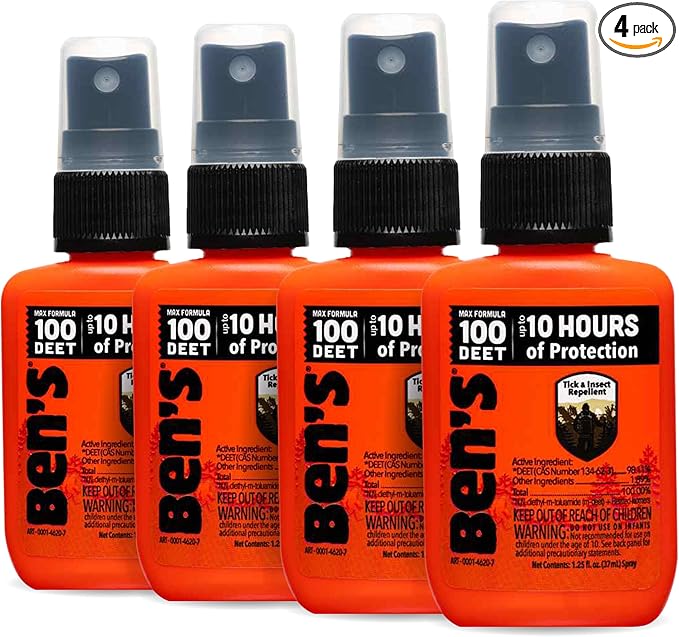 Ben's 100 Tick &amp Insect Repellent - Alcohol-Free DEET Insect Repellent Pump Spray - Offers 10 Hours of Protection for Adults &amp Children - 1.25 fl oz (Pack of 4)