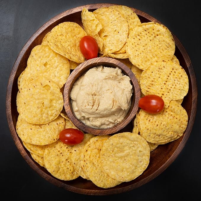 Handcracfted Acacia Wood Chip and Dip Specialty Salsa Bowl Plate Tray 10' D x 1.5 Thick
