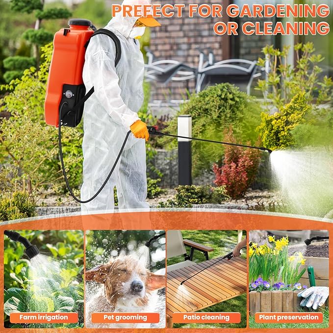 Battery Powered Backpack Sprayer 5.4 GallonAdjustable Wheeled Cart 0-94 PSI6 Hours Long Battery Life12V 8Ah BatteryBackpack Sprayer with 4 Nozzles for Weeding Spraying Cleaning