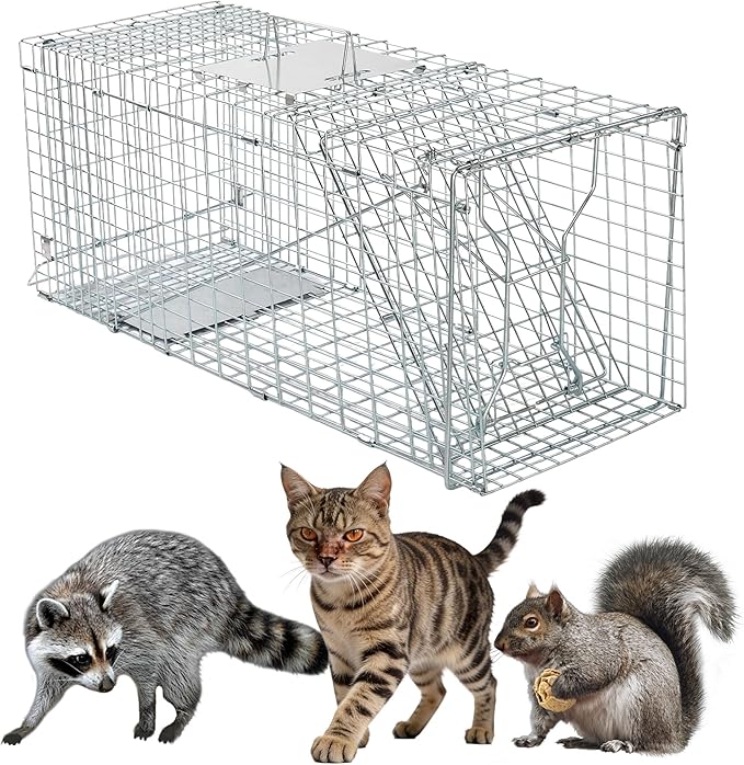 32 Live Animal Trap Cage Heavy Duty Folding Live Animal Cage Trap for Stray Cats Raccoons Squirrels Rabbits Opossums Groundhogs Armadillos up to 16.5 lbs - 32 L x 11 W x 12 H