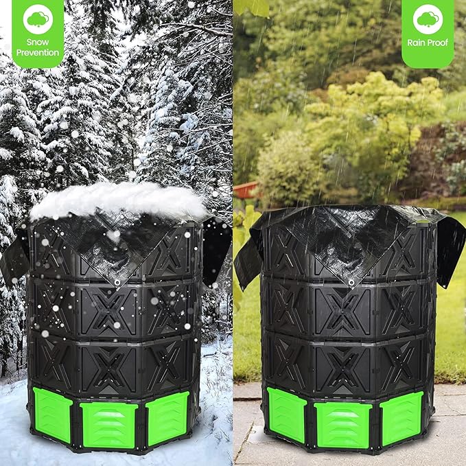 SQUEEZE master XXL Large Compost Bin Outdoor- 720L /190 Gallon-Easy Assembly-No Screws-Sturdy&amp Durable-Green Door