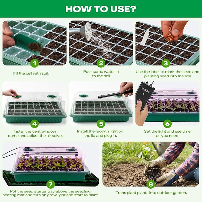 Seed Starter Tray with Grow Light &amp Heating Mat Digital Temperature Control 40-Cell Seed Starter Kit with Humidity Dome Reusable Seed Starter for Indoor Planting Seeds