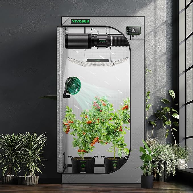 VIVOSUN G336 36x36x72 Grow Tent 3x3 FT Advanced Gray Mylar Tent with 19mm Poles Observation Window and Floor Tray for Hydroponic Plants for VS2000/VS3000