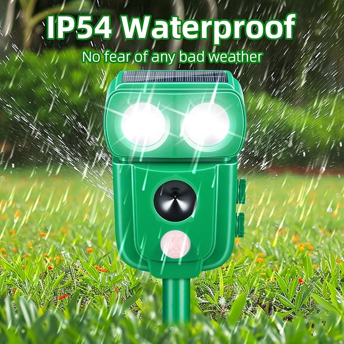 Solar Ultrasonic Animal Repellent Outdoor 4 Pack Cat Squirrel Rabbit Dog Deer Repellent Devices Skunk Coyote Raccoon Fox Deterrents Light Animal Repeller with Motion Sensor for Yard Garden (4 Green)