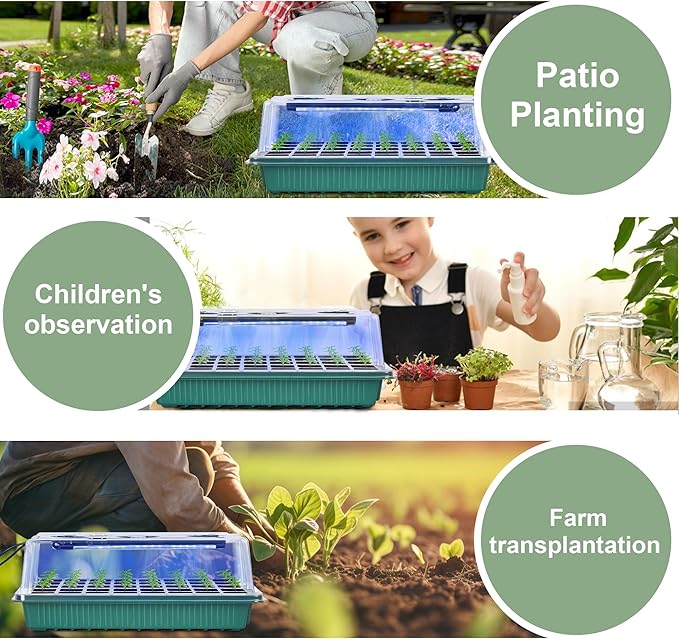 2 Packs Starter Tray with Grow Light 80 Cells Seed Starter Kits with Humidity Dome and Base Plant Germination Seedling Starter Kit with Smart Timer for Indoor Greenhouse Wheatgrass Hydroponic