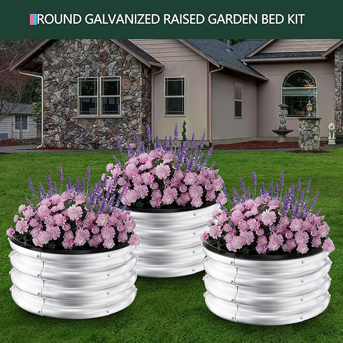 Galvanized Raised Garden Beds 2x2x1Ft Round Metal Planter Box for Outdoor Gardening Open Bottom Rust-Resistant Easy Setup