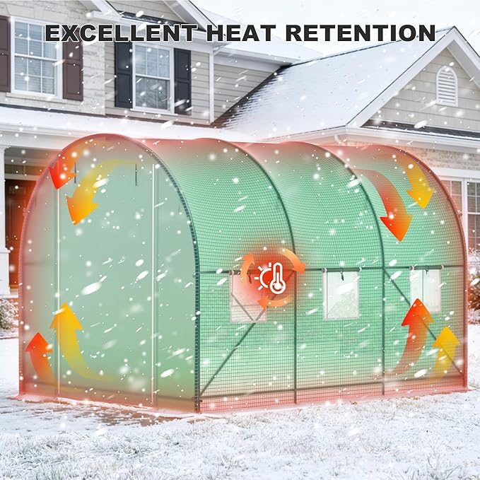 Greenhouses for Outdoors Walk-in Green Houses for Outside Heavy Duty Large Greenhouse with 6 Ventilated Screen Windows &amp Roll-up Door &amp Reinforced Frame (10×7×7 FT Without Irrigation System)