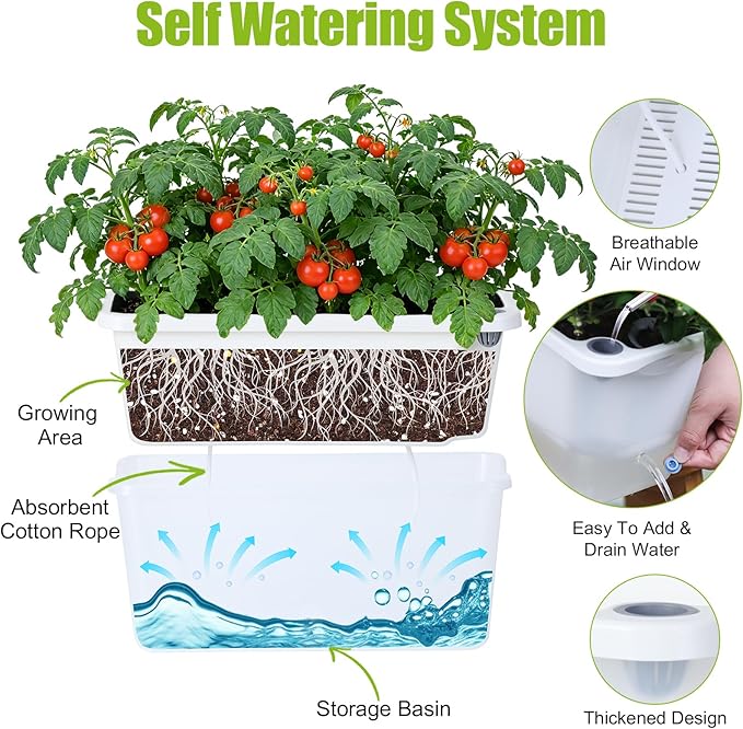 Window Box Planter 4 Packs 14 Inches Rectangle Flower Pots with Breathable Drainage Holes Pots for Vegetables Herbs Flowers Garden Windowsill Balcony (Translucent White)