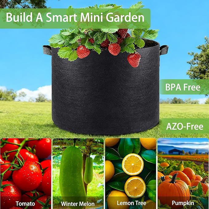 iGarden Grow Bags Tall20 Gallon Grow Pots 5 Pack with Handles Heavy Duty 320G Thickened Nonwoven Fabric Plant Bag for Vegetables Black