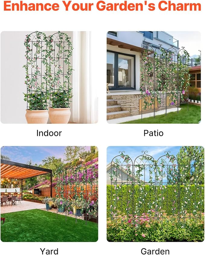 VEVOR Garden Trellis for Climbing Plants 87 x 20 in 4 Packs Rustproof Metal Garden Flower Rose Trellis Outdoor Climbing Clematis Trellis Cucumbers Support for Courtyards Lawns