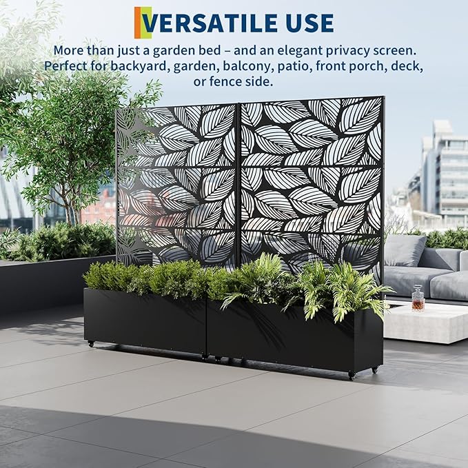 GarveeLife Metal Planter Box with Trellis and Wheels 71x47x16 Raised Garden Bed for Climbing Plants Vegetables Vines Privacy Planters for Patio with Drainage Holes 15.7 Deep Planting Bed