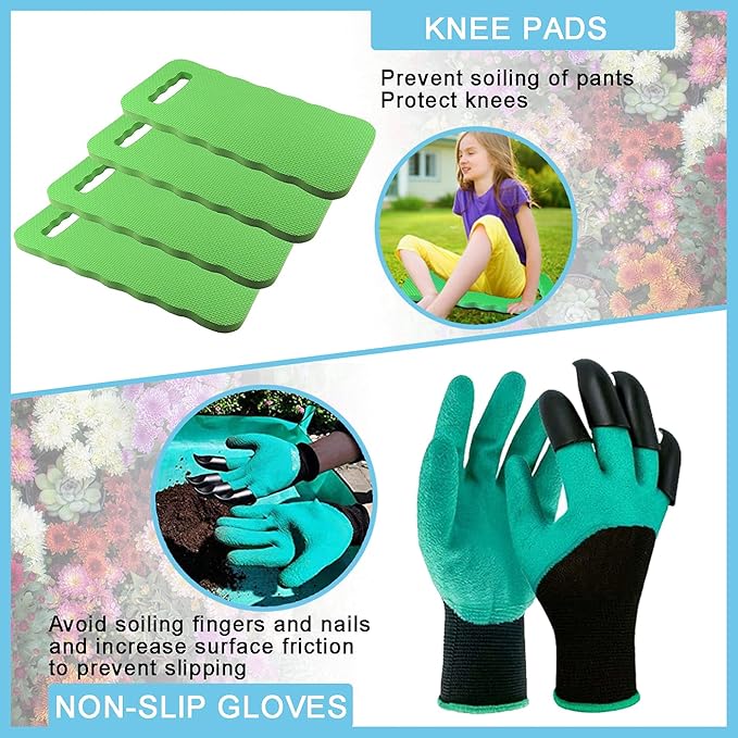 Garden Tool Set 9 Piece Aluminum Alloy Gardening Hand Tools Kit Gift for Women &amp Parent Gardening Supplies with GlovesToteKneeling PadHand PrunerTrowelHand RakeWeederForkTransplanter