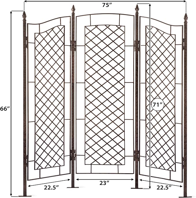 H Potter 3-Panel Garden Privacy Screen Trellis 88 lb Heavy Iron Freestanding Landscape Structure 75 Wide GAR573L