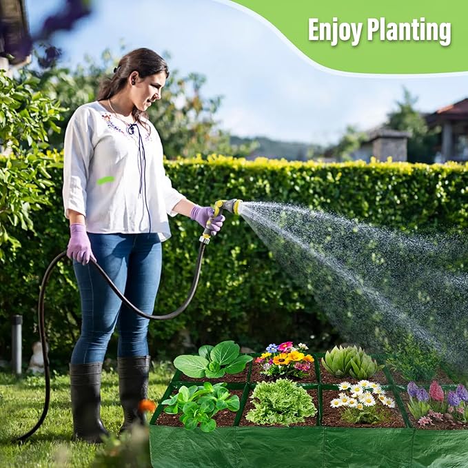 Fabric Raised Garden Bed 2 Pack 8 Grids and 4 Grids 128 Gallon Rectangle Grow Bags with Drainage Holes Breathable PE Planting Containers for Outdoor Vegetables Fruits Flowers