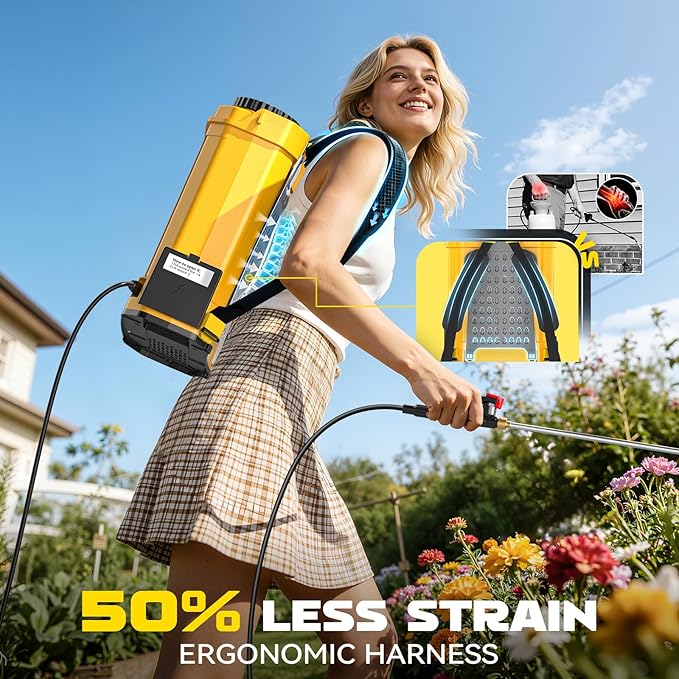 Battery Backpack Sprayer Compatible with Dewalt 20V Battery (Tool Only) 4.2 Gallon with Auto Mixer 0–100PSI Adj Leak-Proof Metal Telescopic Wand 42 6 Nozzles Ergonomic Strap–Lawn Garden Sprayer