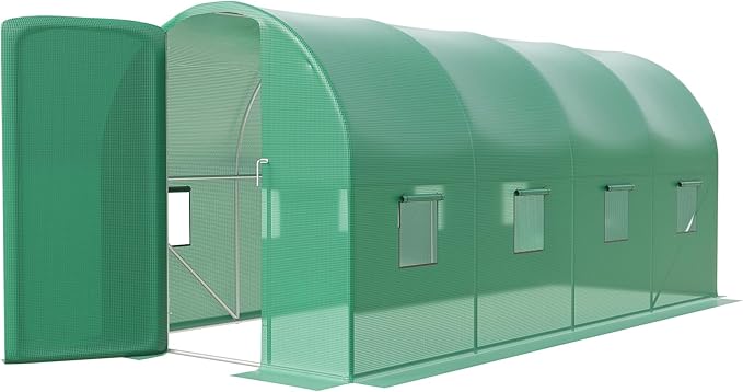 15X7x7 Ft Large Walk in Outdoor Greenhouse with Swing Door &amp 8 Mesh Windows Plant Green House with Reinforced Galvanized Steel Frame &amp Durable PE Cover Greenhouses for Outdoors Backyard Plan