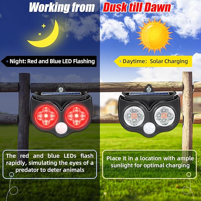 2026 Upgraded Predator Deterrent Lights 4-Pack Solar Nocturnal Animal Repeller Outdoor for Chicken Coop &amp Garden Red &amp Blue Flashing LED Predator Deterrent for Bear Bird Coyote Fox Racco