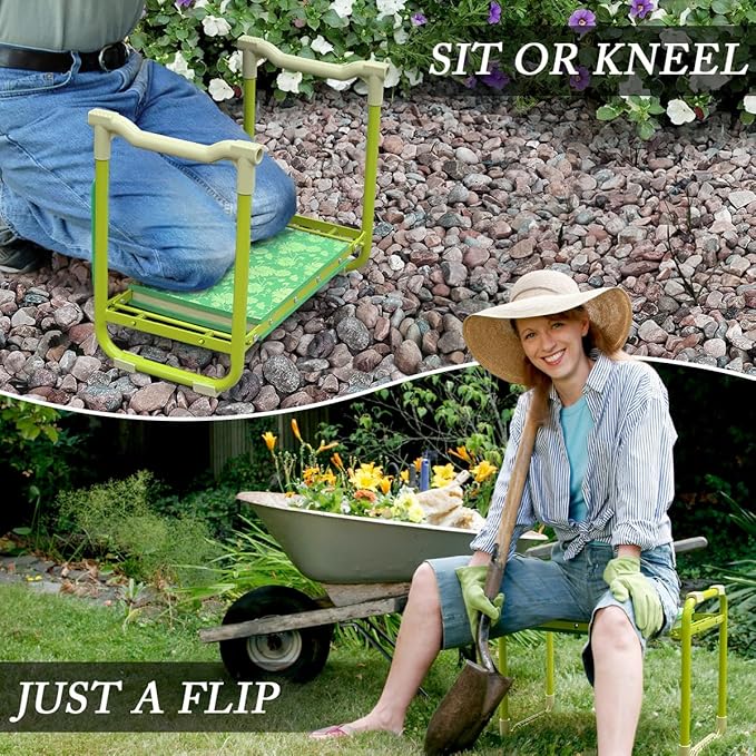 Colwelt Garden Stool and Kneeler Set Garden Seat and Kneeler Heavy Duty with 10 Wide Soft Kneeling Pad Non-Slip Garden Bench for Kneeling and Sitting with Elegant Apron Gardening Gifts for Women