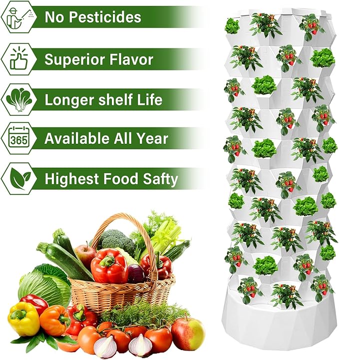 80 Pots Hydroponics Tower Set Vertical Hydroponic Growing System with Water Pump Indoor Outdoor Planter Tower Starter Kit for Growing Strawberries Tomatoes Lettuce Plants &amp Vegetables at Home