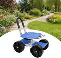 Rolling Garden Seat with Wheels Utility Garden Stool with Flat Wheels Foldable Lazy Seat Stool Picking Rotary Tool Cart with Storage Shelf Adjustable Height Cart Blue