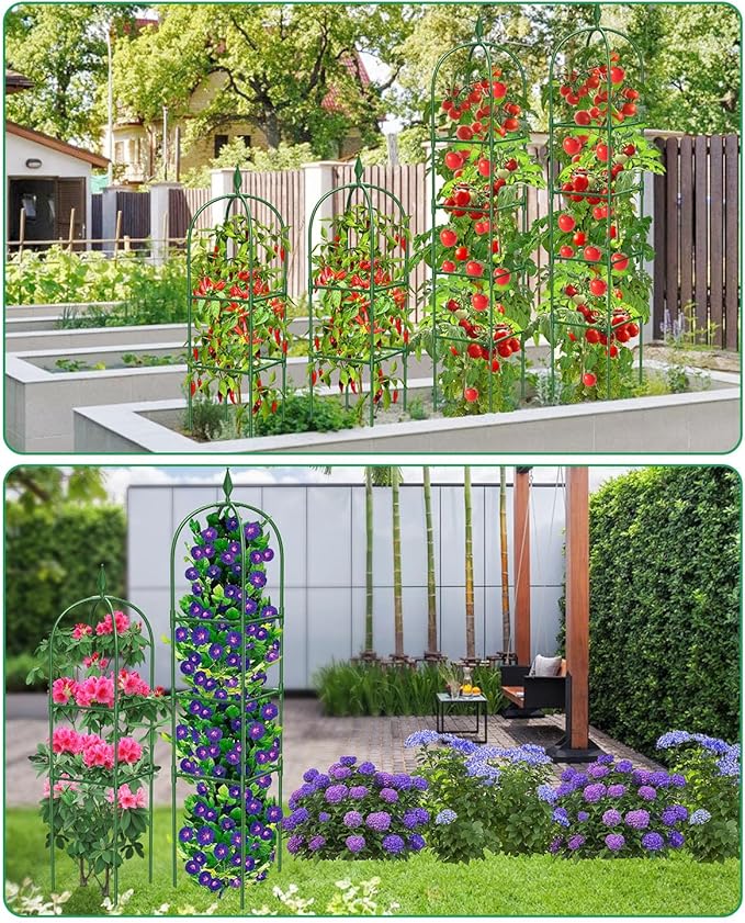 Garden Trellis for Climbing Plants Outdoor &amp Indoor - 6Ft Tall Rustproof Plant Support Cage for Vines Flowers Vegetables Roses | Heavy-Duty Adjustable &amp Decorative (3)