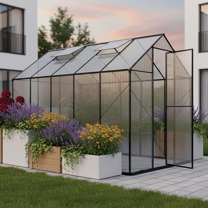 Kingdura Walk-in Greenhouse for Outdoors 6x10ft Large Polycarbonate Greenhouses with Aluminum Frame Adjustable Roof Vent Lockable Door UV Protection for Outside Garden Backyard