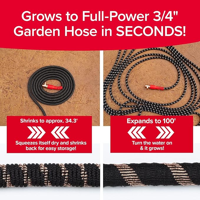 Pocket Hose 100 FT Copper Head Expandable Garden Hose with Pocket Pivot No Tangles AS SEEN ON TV 360° Swivel Tri-Tex Tubing Force Field Jacket Lead-Free No-Kink Anti-Burst w/APT