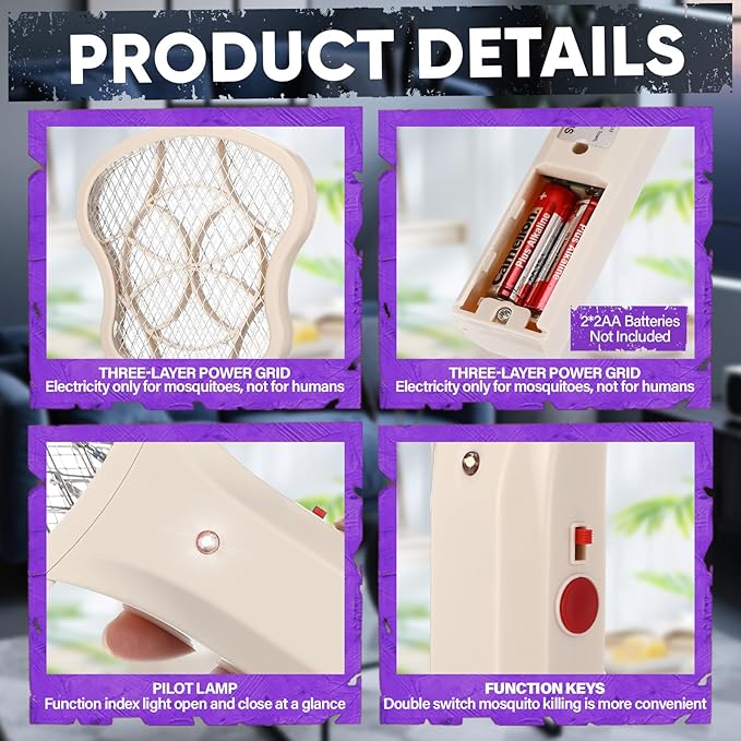 3 Pack Electric Fly Swatter Racket 3000v Bug Zapper Racket Mini Handheld Fly Swatter Mosquito Zapper with 2-Layer Safety Mesh Zappers for Indoor Outdoor Home Vehicle Placement Camping