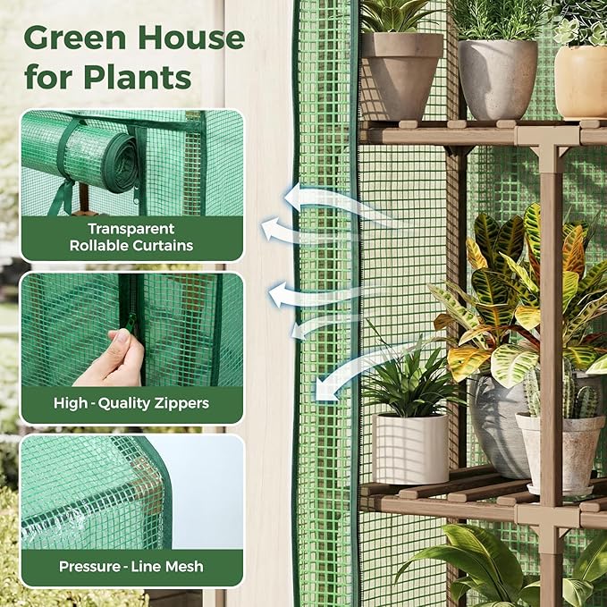 Bamworld 22 Lx16 Wx66 H Mini Greenhouse for Indoor Outdoor Small Green Houses with 3-Tier Plant Shelves Portable with Green PE Cover for Garden and Backyards Ideal Gardening Gifts for Lovers
