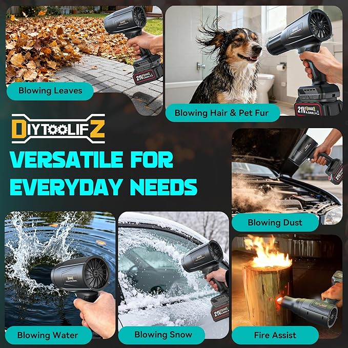800000 RPM Cordless Leaf Blower with 2x4.0Ah Batteries Brushless Motor Adjustable Speed Lightweight Portable Electric Blower for Car Patio Garden &amp Indoor Cleaning 3 Nozzles Included