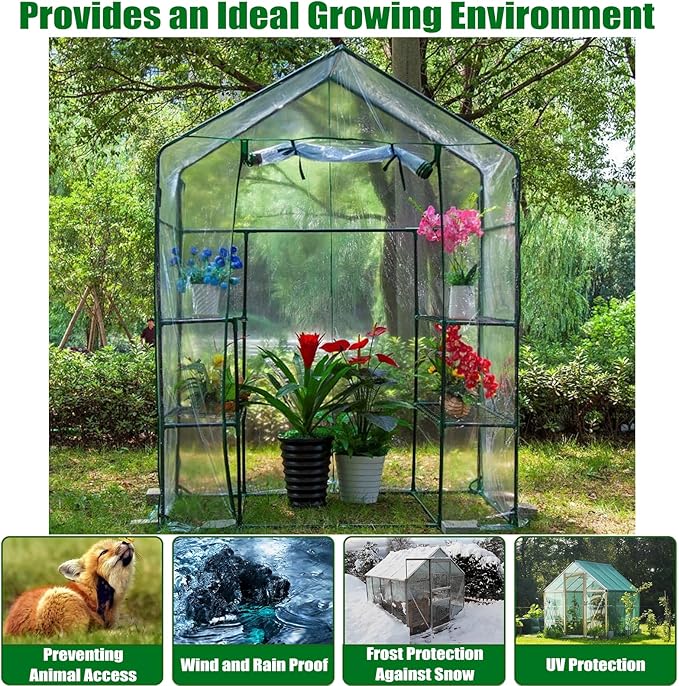 Greenhouse Replacement Cover with Roll-Up Zipper Door 56×56×76 inch PVC Transparent Greenhouse Cover Protect Outdoor Gardening Plants from Rain FrostWaterproof and UV Resistant(Frame Not Include)
