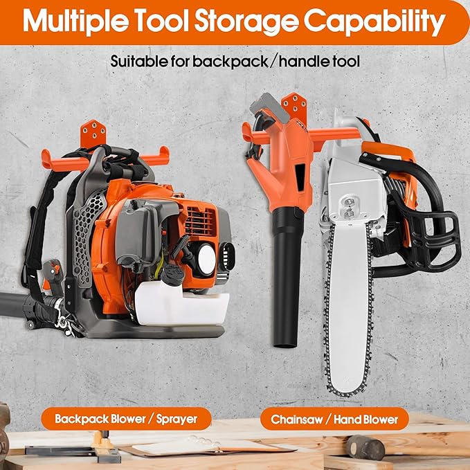2 Pack Backpack Leaf Blower Wall Mount Backpack Sprayer Hanger Heary Duty Rubber Coating Chainsaw Rack Garage Organization Storage Accessories