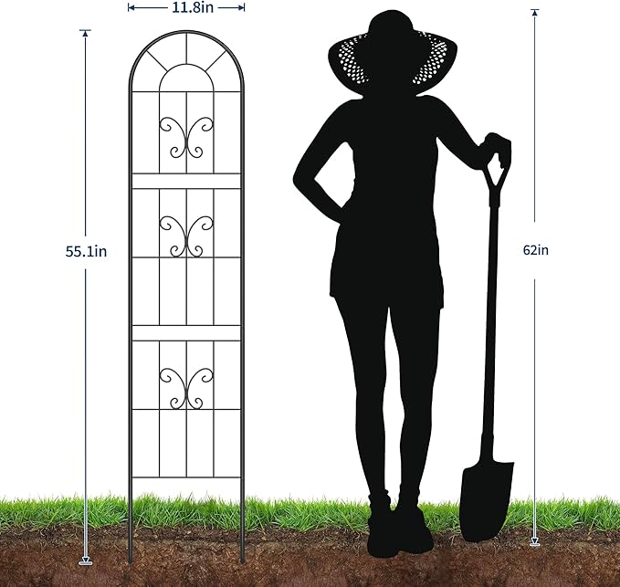 4 Pack 55.1x11.8 in Garden Trellises for Climbing Plants Sturdy Plant Trellises with Black Metal Coating Arched Outdoor Decoration for Patio Lawn Roses Vines Flowers and Vegetables