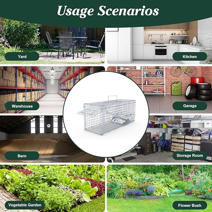 25'' Live Animal Trap Heavy Duty Humane Live Cage for Stray Cats Raccoons Squirrel Skunk Mole Groundhog Armadillo Rabbit Raccoon Trap Catch and Release