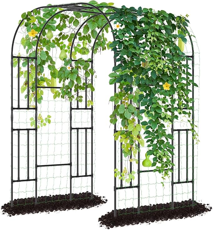 DoCred Large Tall Garden Arch Trellis for Climbing Plants Outdoor 87in Tall Metal Garden Arbor Wedding Arches for Lawn Party Backyard Decoration