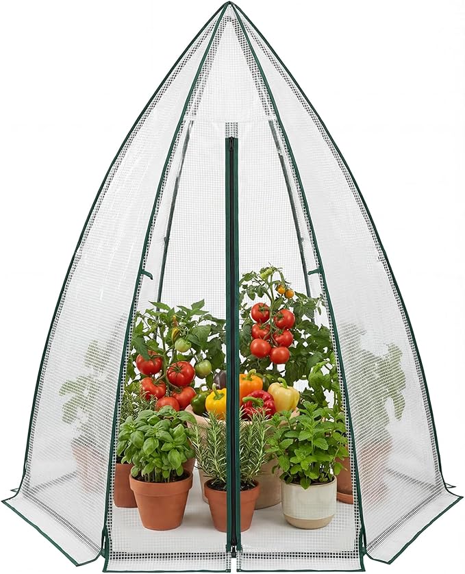 Greenhouse for Outsides 54”x 54”x 71” Heavy Duty Green House Tent with Durable PE Cover Garden Plant Protector with Zippered Door Mesh Window for Vegetables Flowers Fruits Herbs White