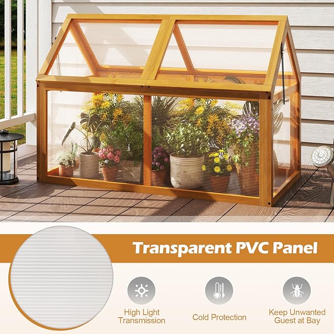Wood Cold Frame Greenhouse Portable Raised Planter Bed Protection with Transparent Flip-top Roof Small Hot House for Balcony Garden Sunroom Indoor Outdoor (40”x21”x28”)