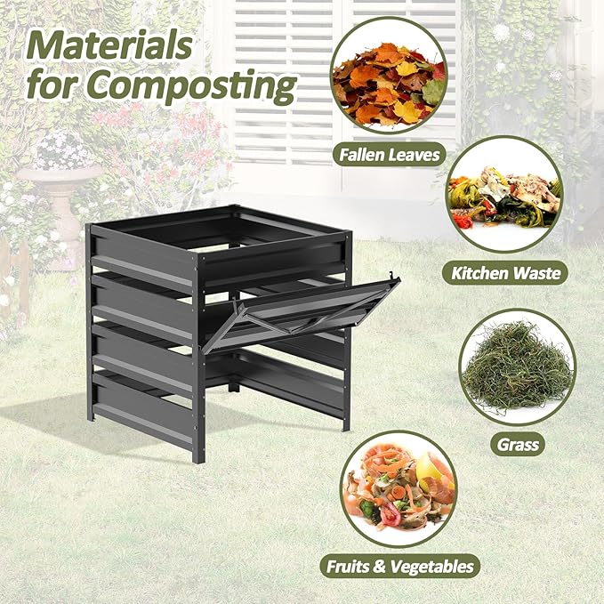 Compost Bin Outdoor -170 Gallon Composter with Rust-Proof Coating Painted Finish Large Compost Bin for Producing Fertilizer from Kitchen Waste and Fallen Leaves