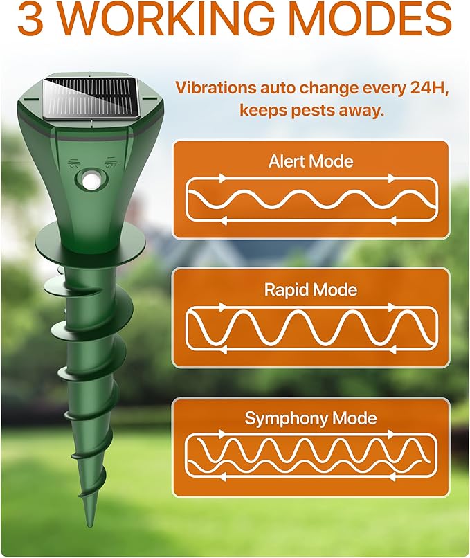 Solar Pest Repeller Stakes (4 Pack) – Outdoor Garden and Lawn Ground Stakes Rodent Deterrent for Moles Gophers Snakes and Burrowing Pests