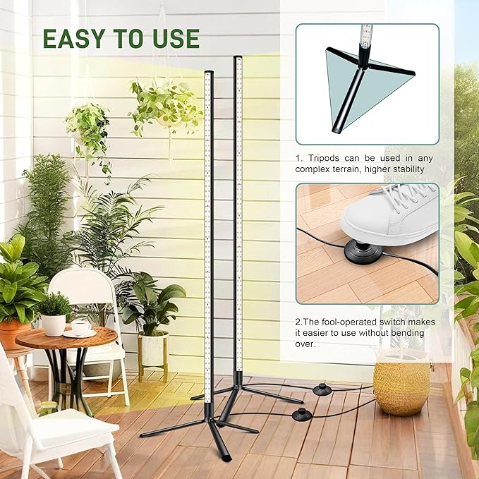 2PCS T8 Standing Grow Light 42W Full Spectrum LED Grow Light for Indoor Plants Plant Lamp with 243 LEDs Wide Illumination Area 4FT Height with On/Off Switch and Tripod Floor Stand