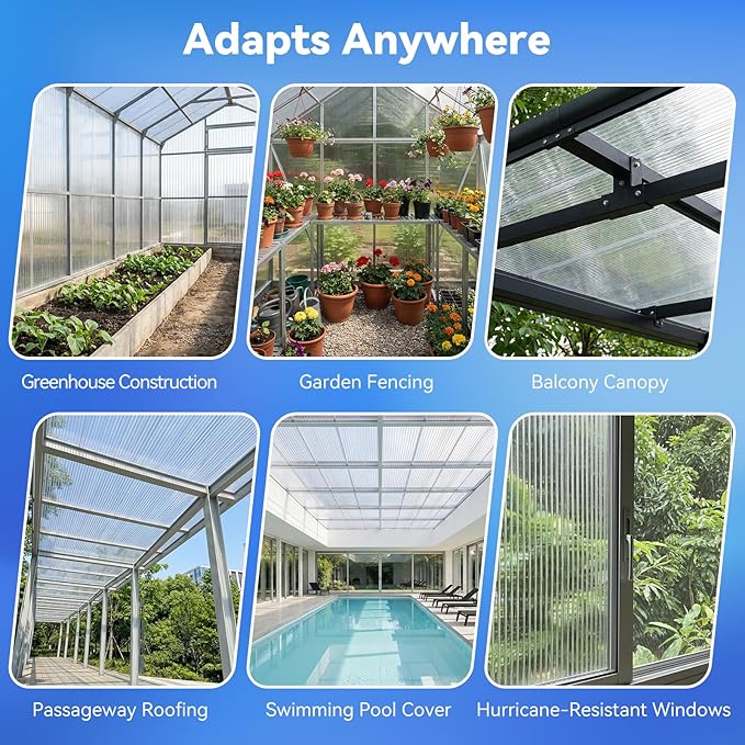 9 Pack Polycarbonate Greenhouse Panels 6' x 4' x 0.16 Twin-Wall Polycarbonate Sheets Include 4 H Connectors and 25 W-Clips Waterproof UV Protected Impact Resistance Clear Roofing Sheets for Garden