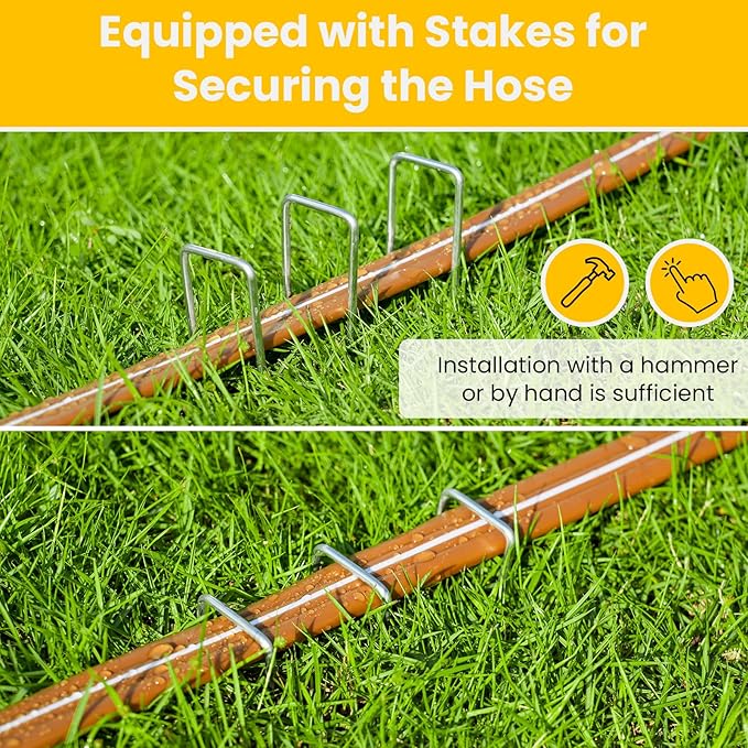 LINEX Sprinkler Soaker Hose 50 ft 2 pack for Garden Watering Hose with Holes High-Efficiency Sprinklers System for Lawn and Garden with Staples