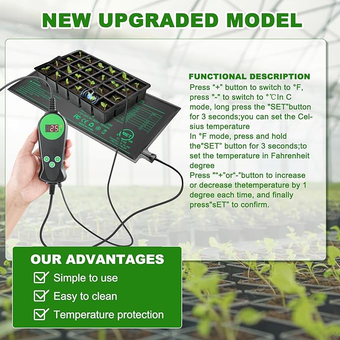 Seedling Heat Mat with Built-in Thermostat 4 Pack 10 x 20.75 Waterproof Plant Heating Pad with Temperature Controller for HydroponicGermination Indoor Gardening Greenhouse MET-Certified