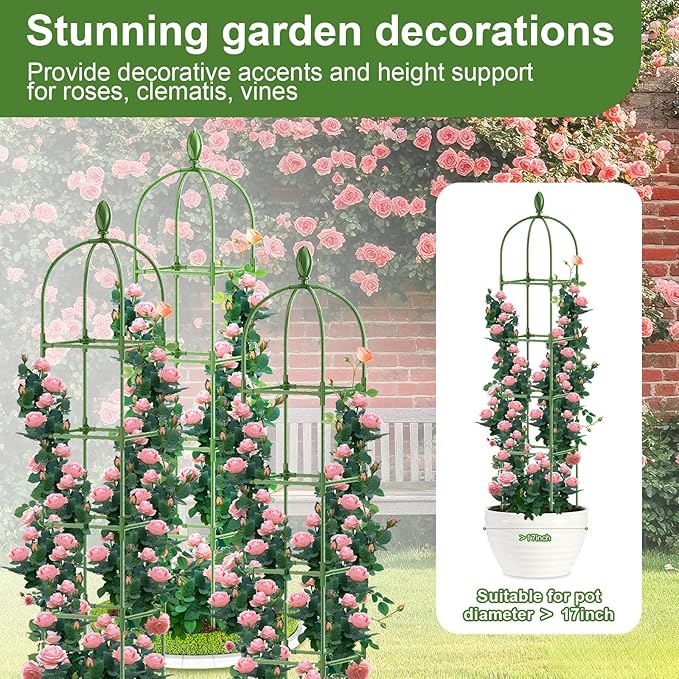 2 Pack Garden Obelisk Trellis 70IN Tall Plant Support for Climbing Vine Metal Covered Plastic Rustproof Heavy Duty Rose Trellis Indoor Outdoor (Green 70 * 11.8 * 11.8IN（H*W*L）)