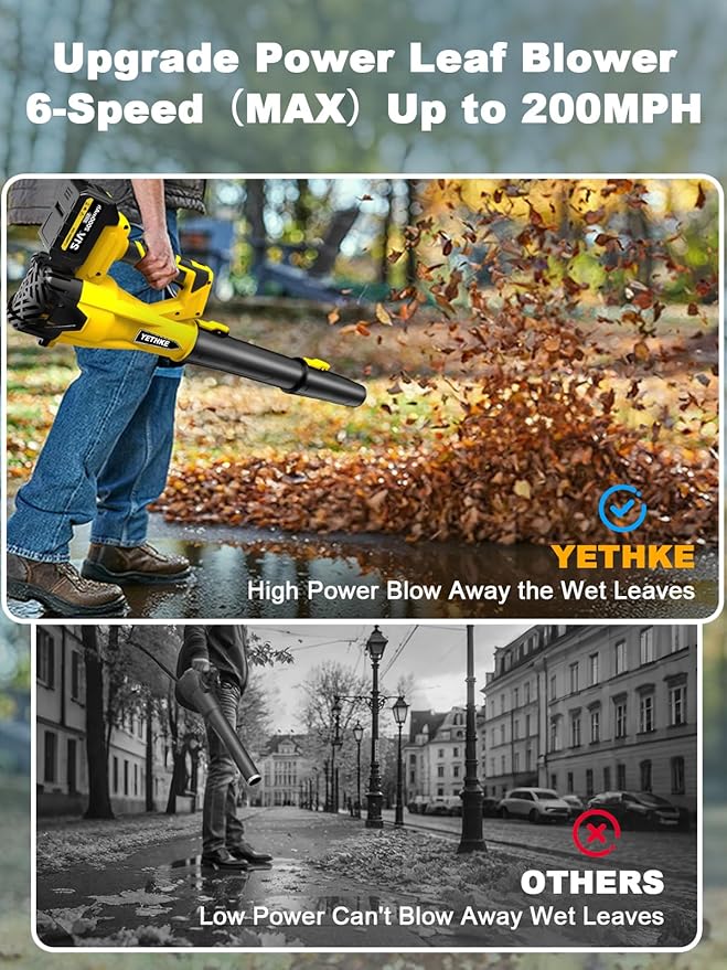 Leaf Blower Cordless 21V Powerful Electric Blower with 2*4.0Ah Batteries &amp 1*Fast Charger 6 Speed Modes Handheld Lightweight Leaf Blowers for Lawn/Patio/Dust/Leaves Gift Goggles &amp Earplugs
