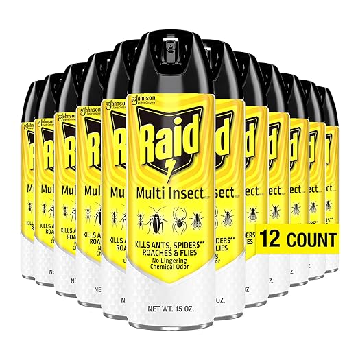 Raid Multi Insect Killer Aerosol Kills Ants Spiders Roaches and Flies No Lingering Chemical Odor Indoor and Outdoor Use 15 Ounce (Pack of 12)