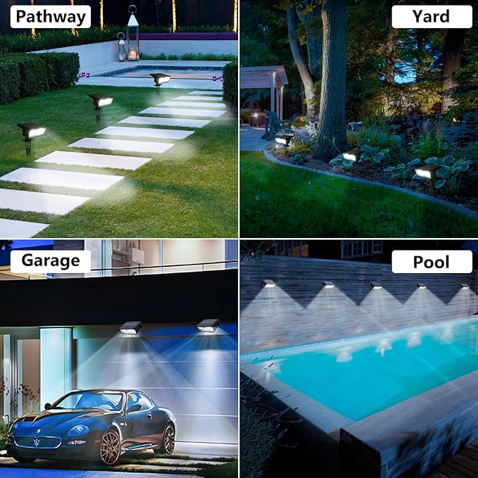 Toodour Solar Spot Light Outdoor 6 Pack Solar Lights Outdoor with 2 Modes Waterproof Solar Powered Flood Lights Landscape Lighting for Yard Garden Home Pathway Walkway Outdoor Decor - Cool White