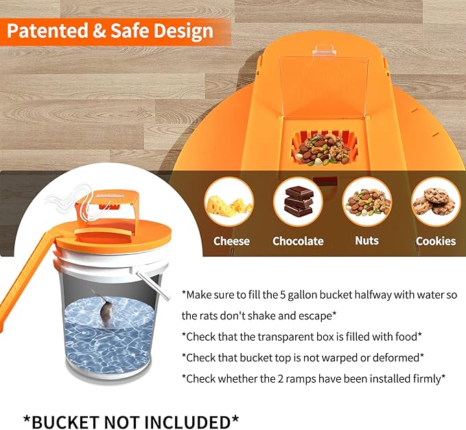 Mouse Traps Indoor for Home: GISUNG 4 Pack Mouse Trap Bucket Lid with Upgraded Clear Box Automatic Reset &amp 2 Entrances Humane Reusable Rat Trap for Indoor &amp Outdoor Use 5-Gallon Bucket Comp