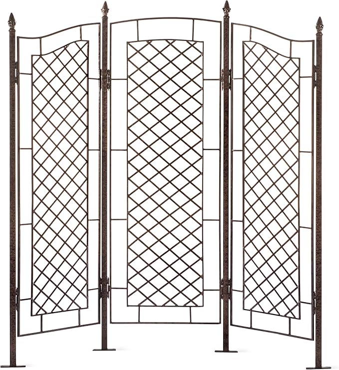 H Potter 3-Panel Garden Privacy Screen Trellis 88 lb Heavy Iron Freestanding Landscape Structure 75 Wide GAR573L